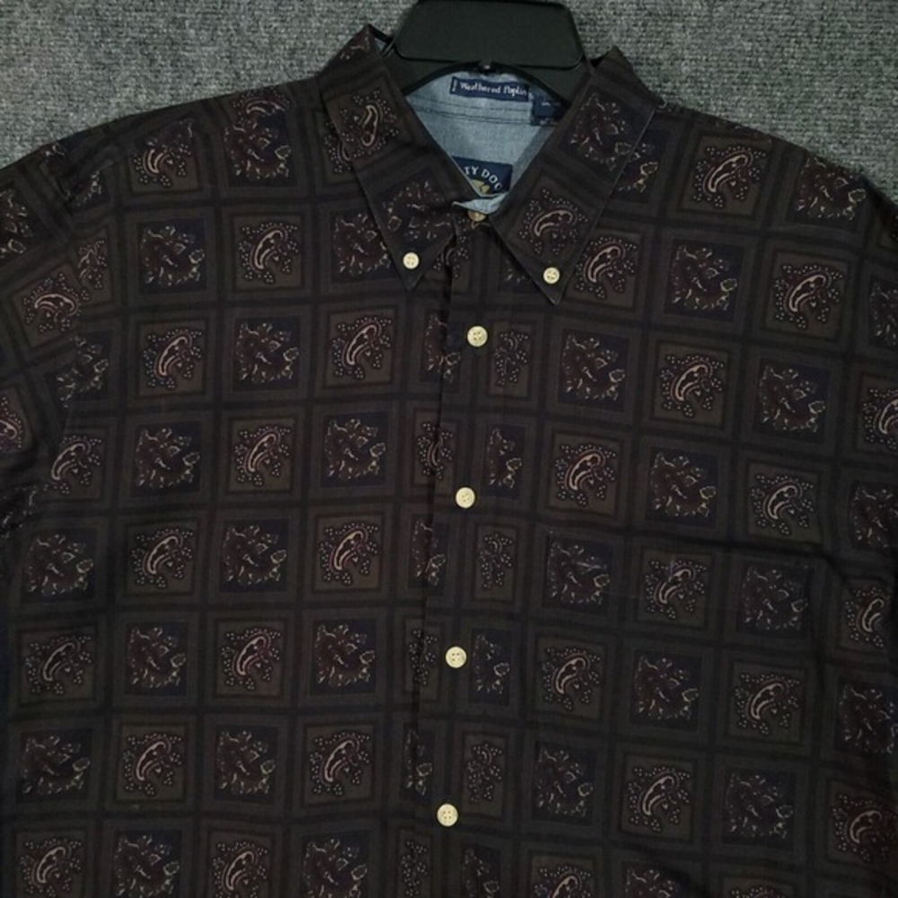 VTG Salty‎ Dog Gant Shirt Mens XLT Green Blue Paisley Geometric Long Sleeve 90s